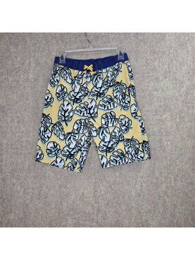 Dip Boy's XL Swim Shorts Yellow Blue Tropical Leaf Print Elastic Waist